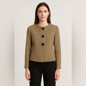 Anne Klein Tweed Check Cropped Blazer Jacket 100% Lamb Wool Size 6